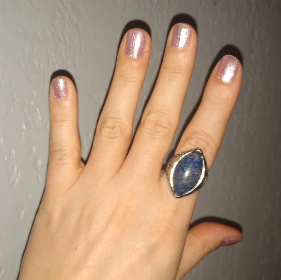 Blue Lapis Gemstone Ring Silver Almond Shaped Gem Stone Cutout Design Setting 8 - Picture 8 of 8